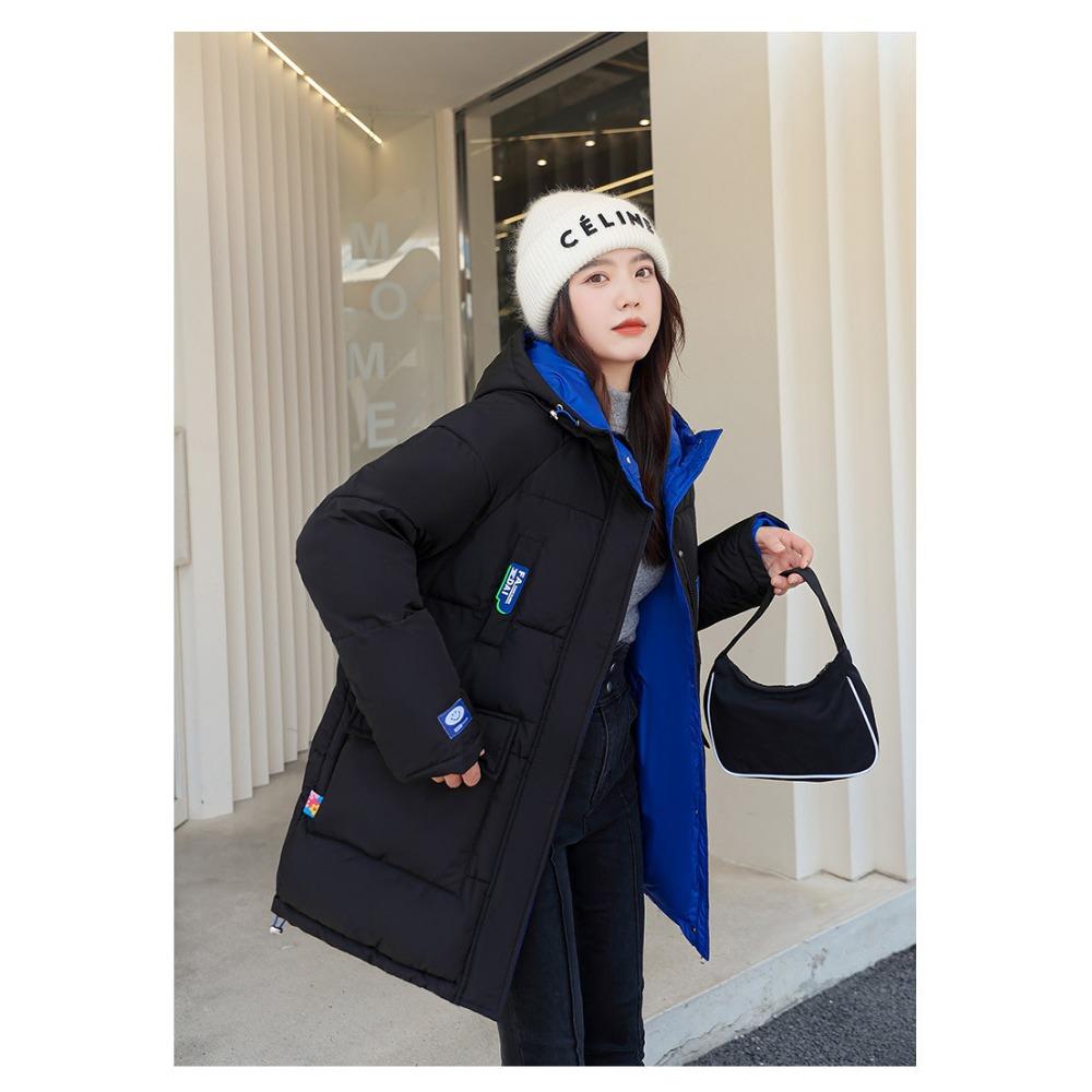 

Двусторонняя куртка из хлопка, новая женская рабочая куртка из хлопка, женская модная свободная куртка средней длины из хлопка L чёрный