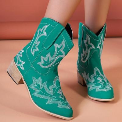 Casual Autumn Winter Western Cowboy Ankle Boots Women Snake Leather Cowgirl Booties Short Cossacks Botas High Heels Shoes