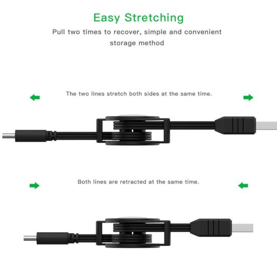 Type-C Retractable Data Sync Phone USB 3.1 Charging Cable Cord for Android iOS