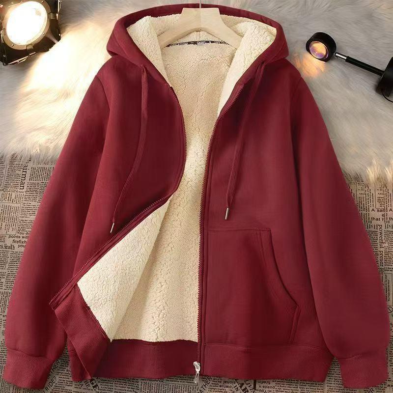 Youth Boys Lambswool Hooded Sweatshirt - Thick, Warm, Loose-Fit Cardigan for Autumn and Winter