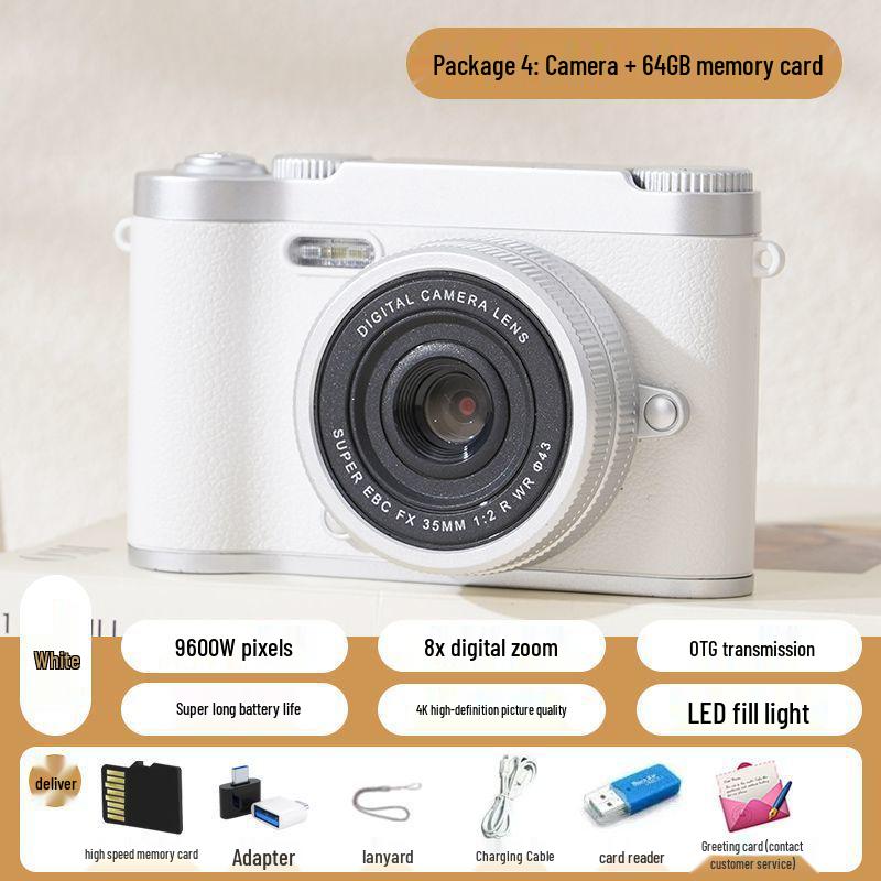 Pixel Retro Dual-Lens Cute Digital Camera with Beauty Filter - 9600W for School Students, Polaroid Photography, and Gift.