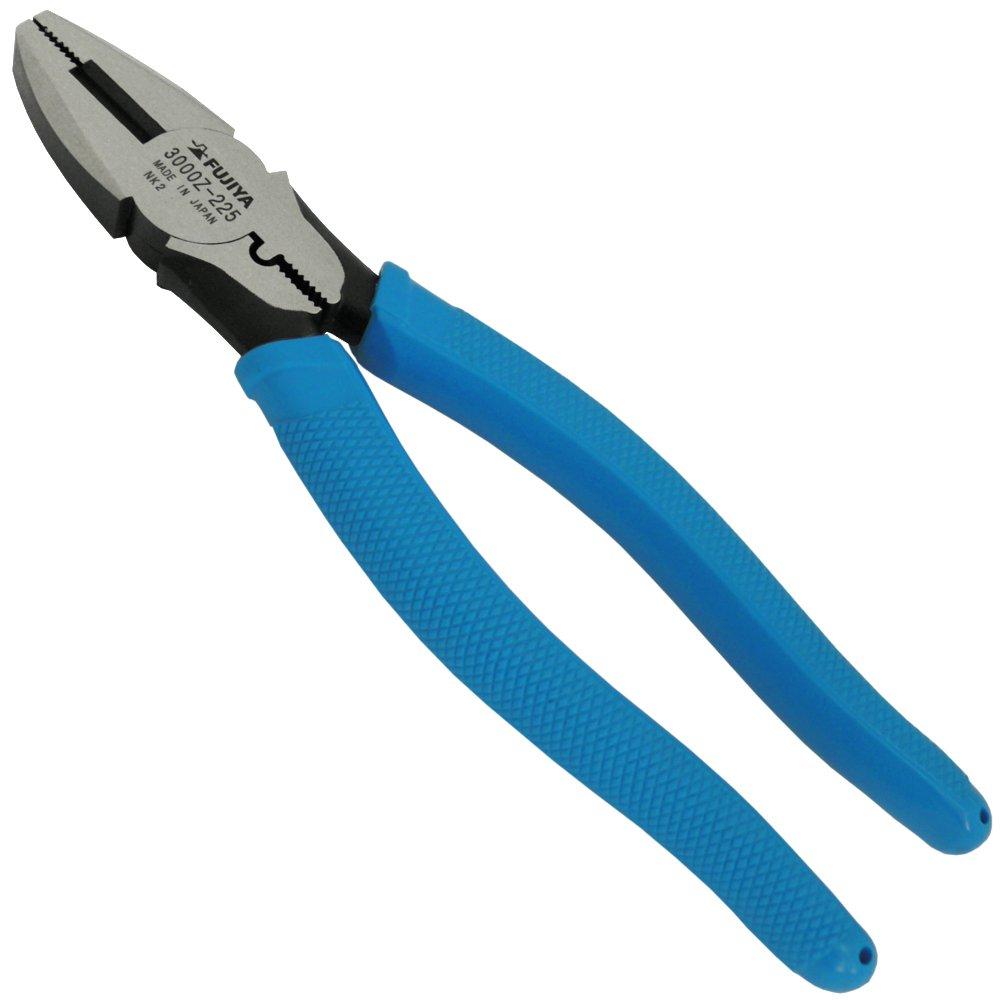 

Fujiya Electrician s Power Pliers (with Anti-Static Grip and Easy Crimping) 225mm, Cuts Piano Wire up to 2mm Diameter, 3000Z-225, Blue
