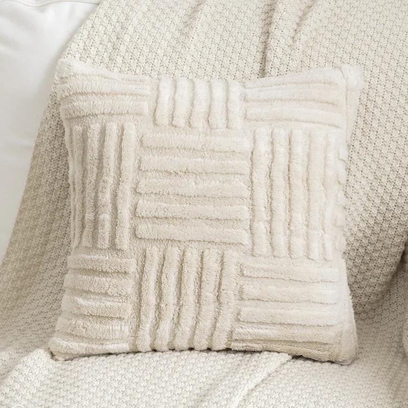 B030 Soft Throw Pillows Woven Plush Falai Pile Pillow Cover Solid Color Sofa Cushion Plain Color Double-sided Pillows