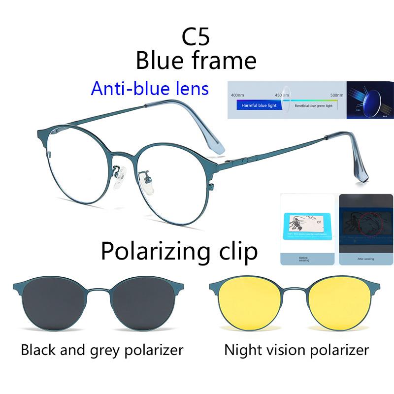 

Round Metal Frame Polarized Magnetic Clips Sunglasses On Glasses Optical Prescription Magnet Eyeglasses Blue Light Blocking SHOW AS PICTURE
