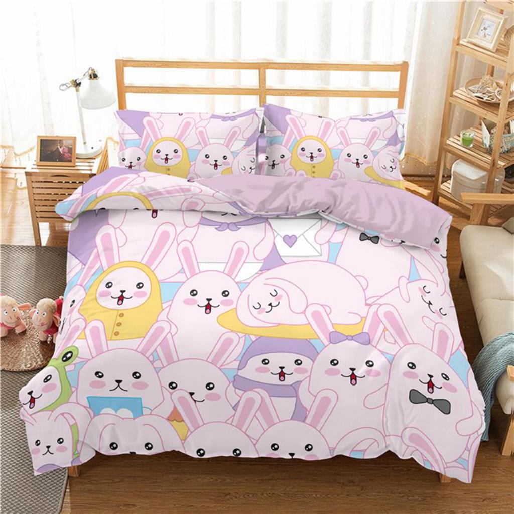 Cartoon Rabbit Bedding Set Kawaii Animal 3D Printing Comforter Luxury Queen King Single Size Duvet Cover Set Home Textile Decor