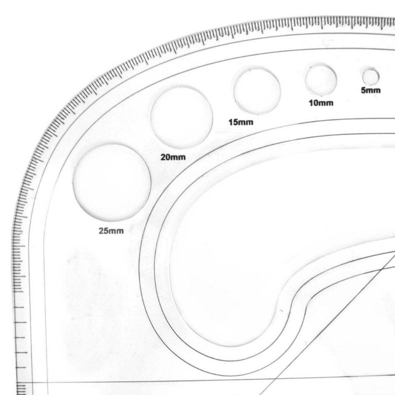Riglă Acrilică Transparentă pentru Croitorie, Șablon de Cusut, Instrument cu 5 Decupaje Rotunde pentru Butoni și 3 Fante Ochet pentru Meșteșugărit