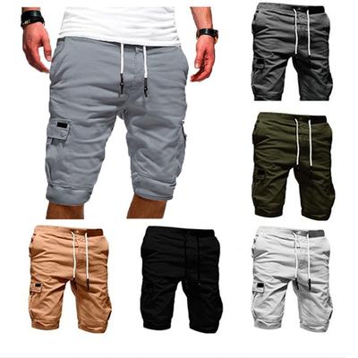 Plus Size Men's Summer Sports Short Pants Casual Multi-Pocket Shorts Solid Drawstring Short Trousers