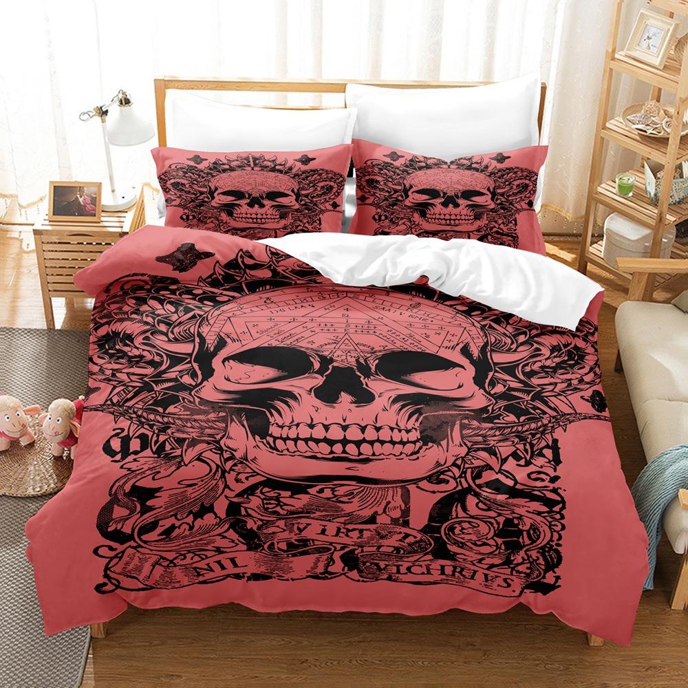 Cartoon Rose Skull Print Bedding Set Soft and Breathable Comforter Set Suitable for children's bedroom, guest room decoration