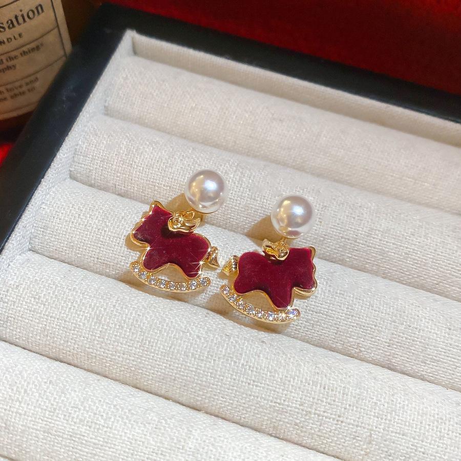 New Chinese Style Simple Natal Year Zircon Pony Earrings Earrings Fashionable and Exquisite Versatile Earrings Women