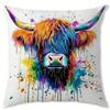 Home Decor Colorful Highland Cow Pillow Covers with Splashes Pattern Cushion Cover Suitable for Sofa Bedroom Car Pillow Cover