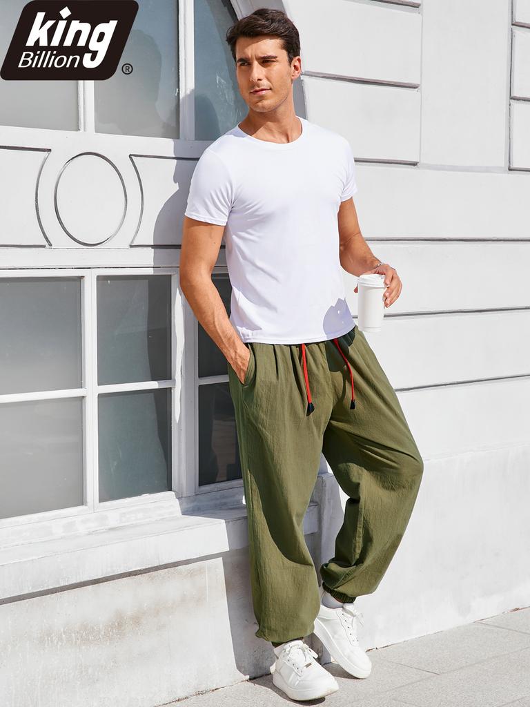 Men's Casual Harem Pants Ankle Cuffed Solid Color Loose Fit Oversize Drawstring Elastic Waist Streetwear Hip Hop Trendy Trousers