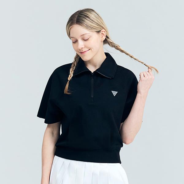 AVAVE Women'S Big Collar Zip-Up T-Shirt Black