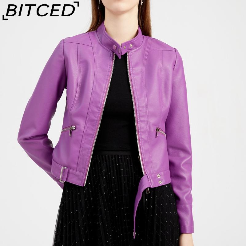 BITCED Lightweight Leather Jacket - Short-Sleeved Spring/Fall Stand-Up Collar Women's Leather Jacket