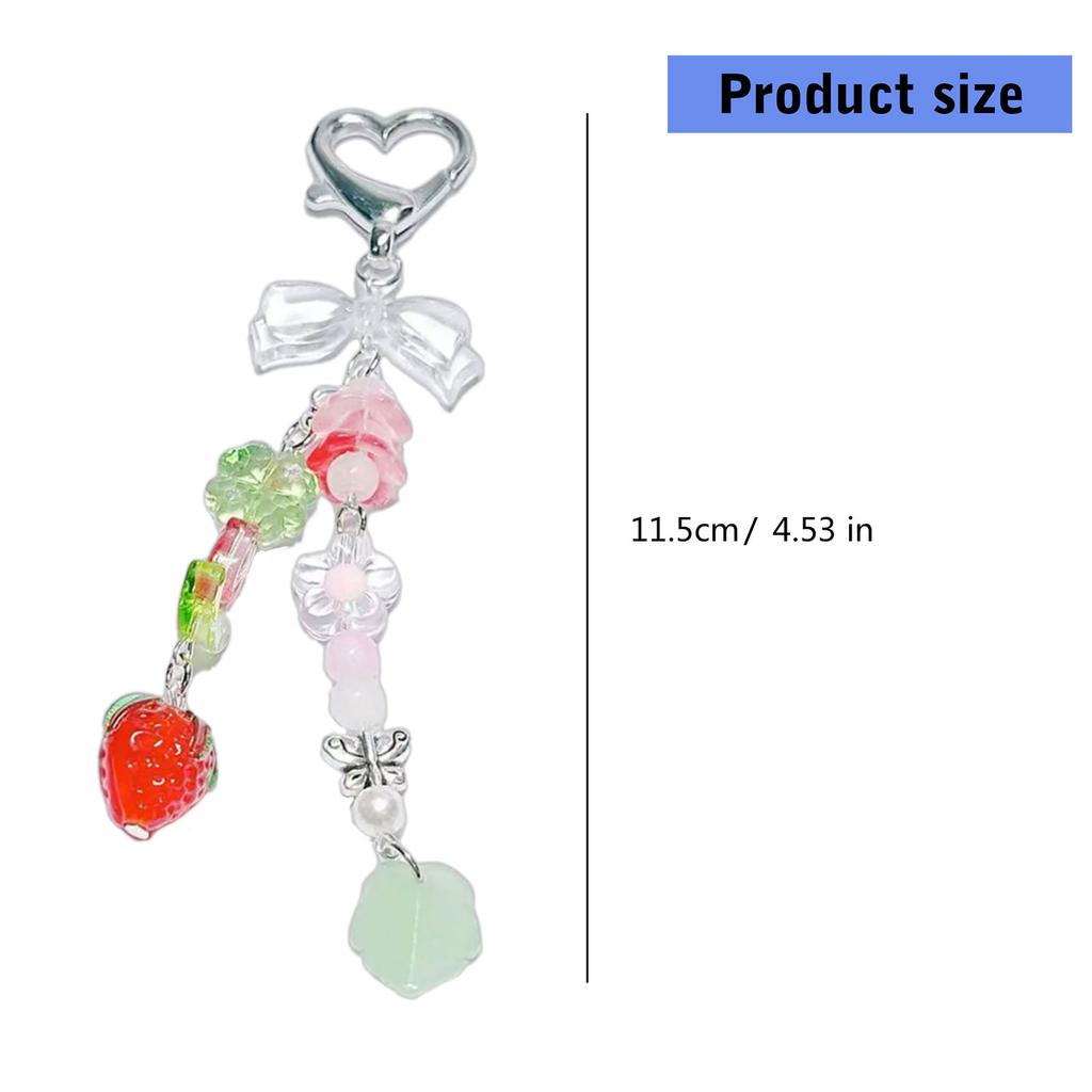 Aesthetic Star Strawberry Key Rings Elegant Bag Charm Bead Keychain Bag Pendant Key Ornament for Purses and Present