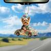 Christmas Yorkie Dog Acrylic Pendant for Car Rearview Mirror