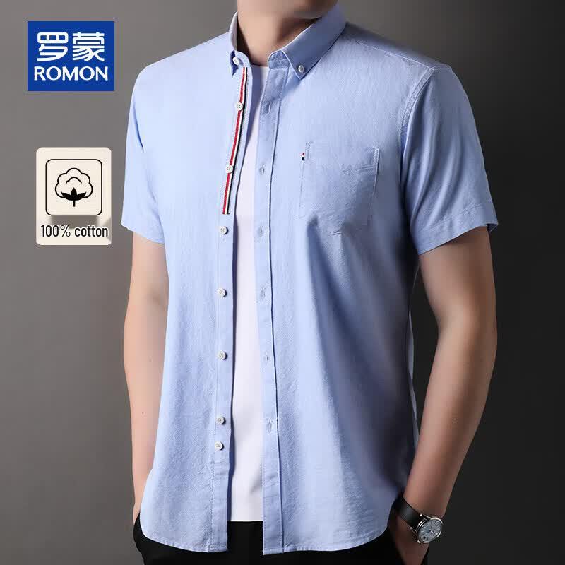 ROMON Men s 100% Cotton Short Sleeve Business Casual Loose Fit Shirt 2XL