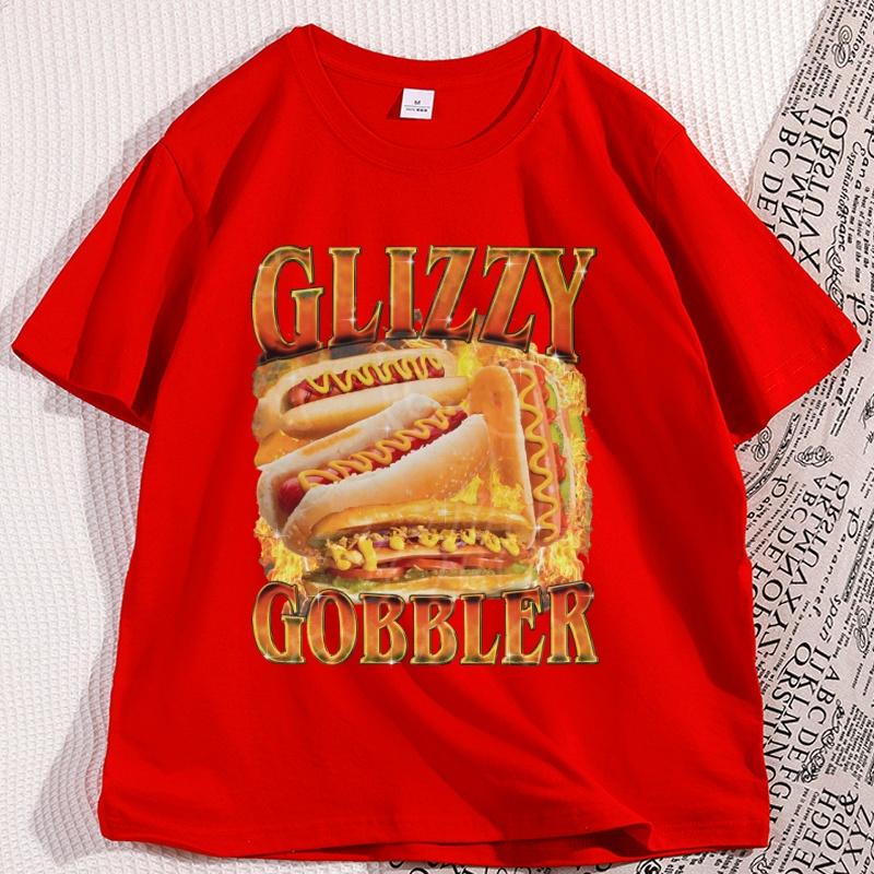 Glizzy Gobbler Faded T Shirt Funny Meme Tee for Men Women Vintage Hot Dog TShirt Weirdcore Funny Foodie Graphic Tees Clothes S