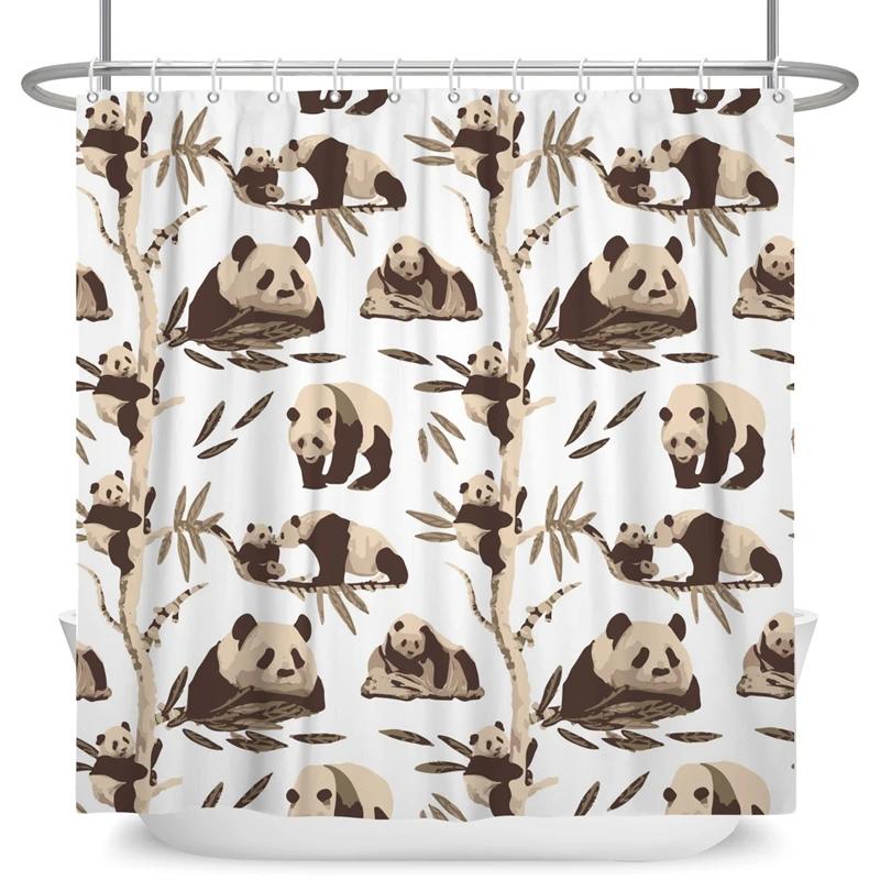 Funny Panda Shower Curtain Cute Pattern Waterproof Polyester Shower Curtain Baby Room Decor Bathtub Curtain Textured With Hooks