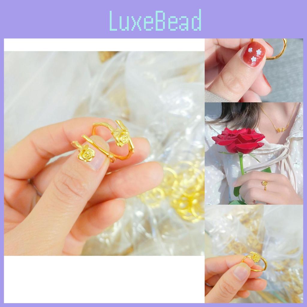 Elegant Vietnamese Sand Gold Rose Flower Ring Adjustable Copper Plated Jewelry For Women