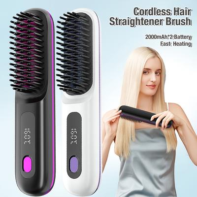 Kabellose Haarglätterbürste, LED-Temperaturanzeige, Keramikheizung, elektrische Bürste, Verbrühungsschutz, kabelloser Haarglätter