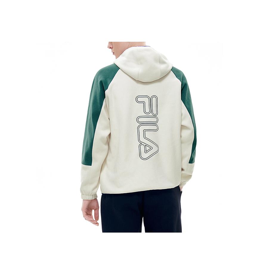 Fila Fusion Color Block Half-Zip Logo Sports Loose Hoodie Men Hoodies Milk-Beige T11M213705FBG
