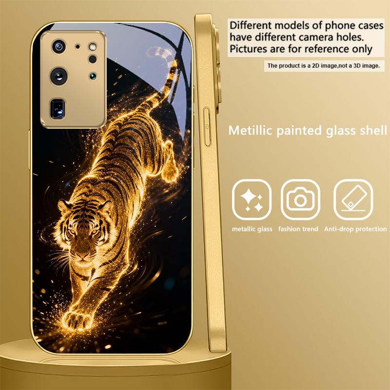 Fantasy Colored Tiger For Samsung Galaxy S26 S20 FE S21 Ultra S23 Plus S24 Ultra S25 S21+ S22Plus S26+ Golden Glass Phone Case