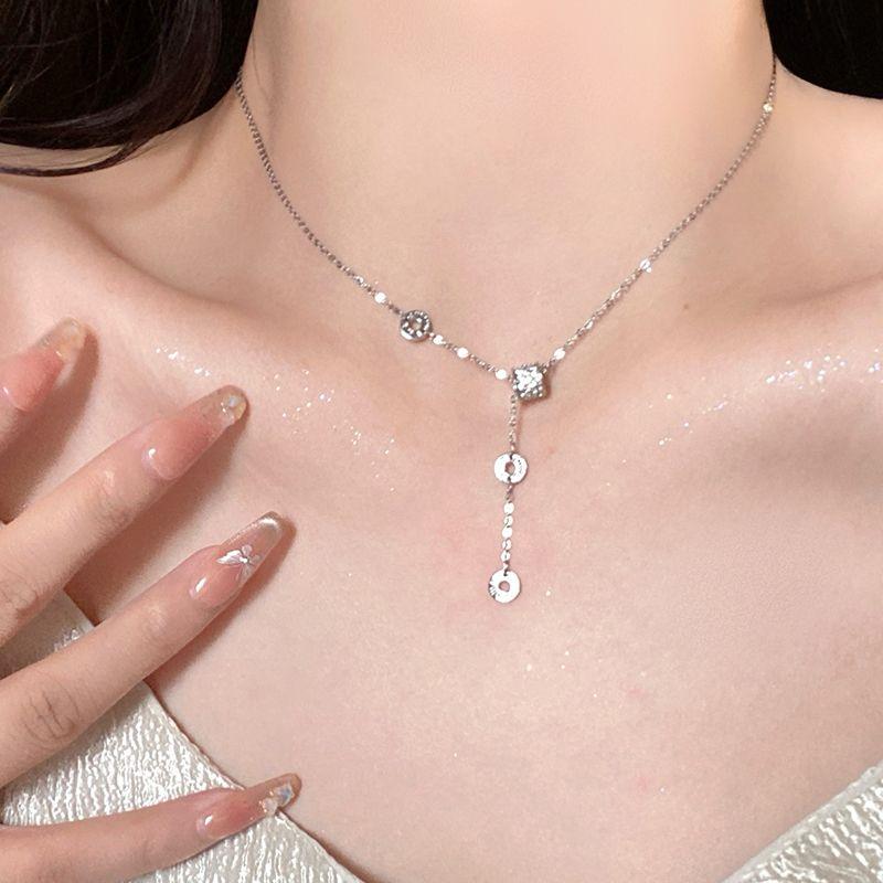 

Micro-Inlaid Small Waist Necklace Light Luxury Minority Clavicle Chain Tassel Necklace Pendant Necklace for Women 2025 New Accessories Micro-inlaid silver small waist tassel necklace