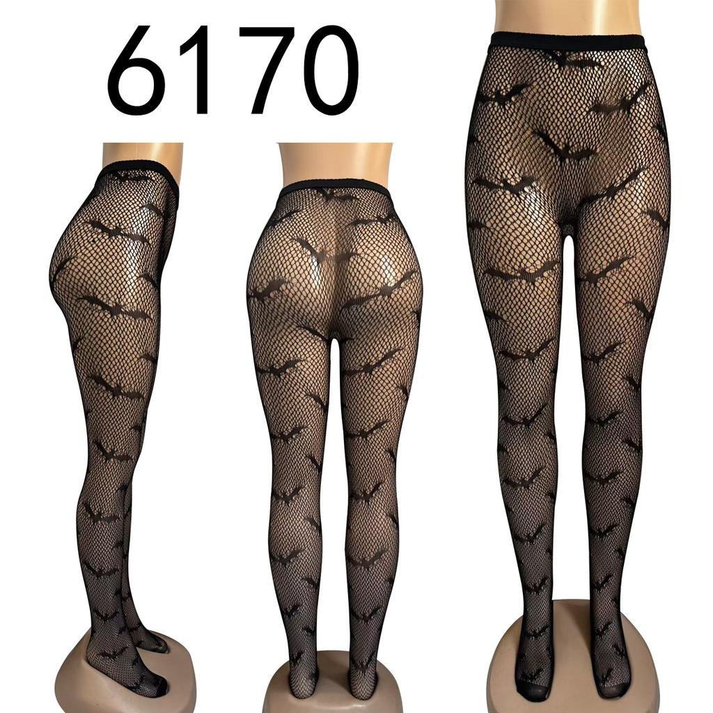 Halloween Jacquard Bat Net Socks High Elastic Fishnet Socks Cosplay Skeleton Net Socks