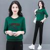 Khmer Embroidered Casual Sport Suit for Women - Spring/Autumn Age-Reducing Sweater & Sweatpants