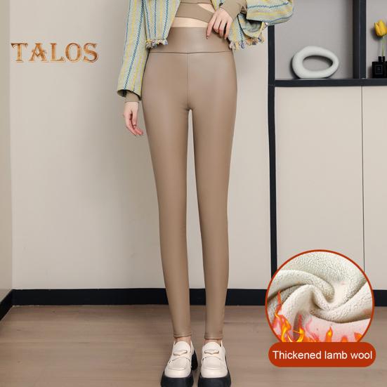 Women Leggings High Waist Slim Fit Hip Lift Faux Leather Bottoming Pants Velvet Lining Thickened Warm Windproof Casual Yoga Pants