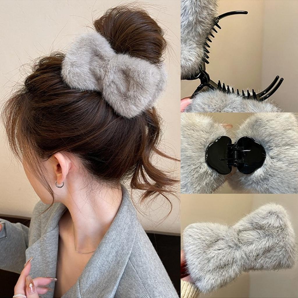 Plush Bow Meatball Shaped Head Grab Clip Women's Back of The Head High End Feeling New Style of Hair Clip Hair Fashion Accessory