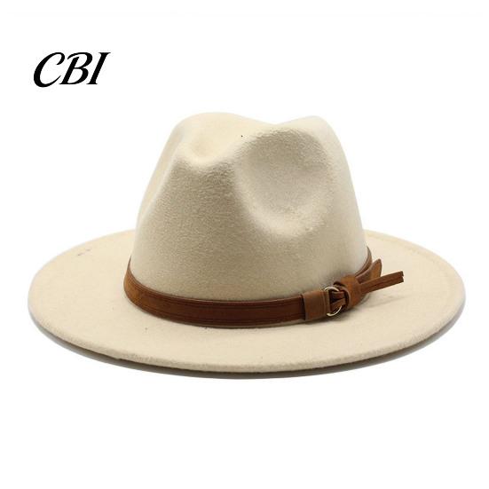 Outdoor Hiking Headwear Wool Felt Fedora Hat, Unisex Panama Hat with Faux Leather Band, Casual Daily Wear Wide Brim Vintage Trilby for Women