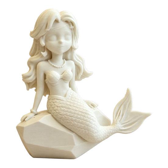 3D Printed Mermaid Action Figure, Dark Gothic Style Figurine with Matte Black Finish, Movable Joints & Wide Rock Base, Decor белый