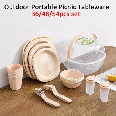36/48/54Pcs Outdoor Plastic Tableware Set for Picnic Much Person Backpacking Camping Cookware Picnic Dish Plate Set.