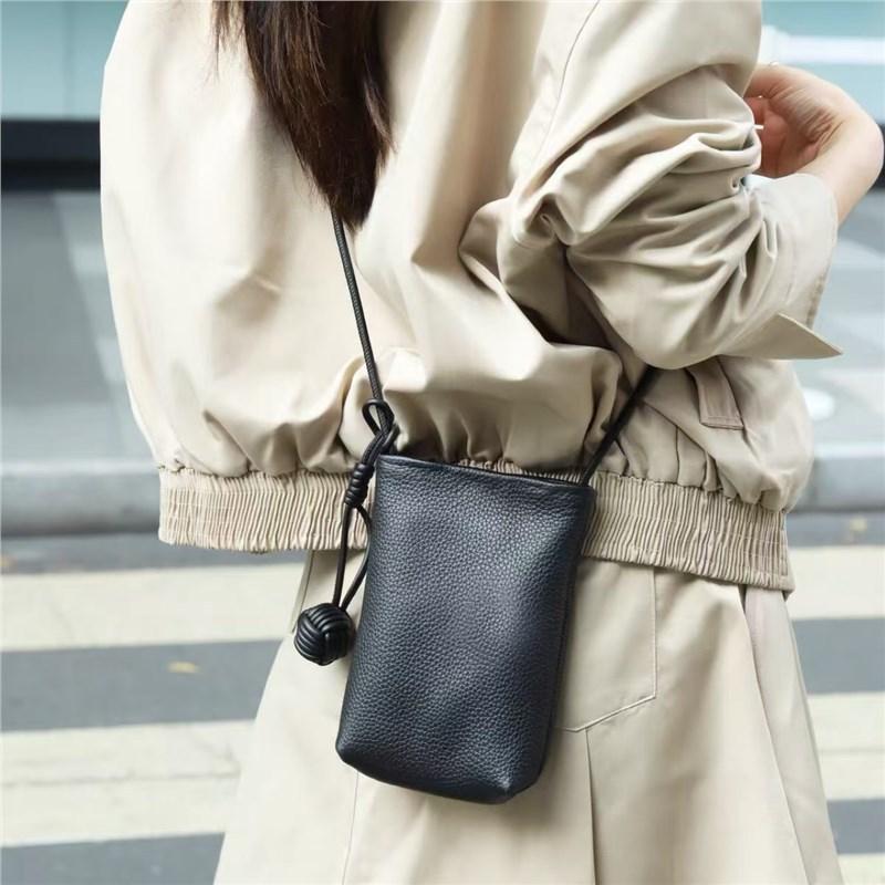 Women'S Leather Mobile Phone Change Bag, Lychee Pattern Vertical Soft Leather Mini Crossbody Shoulder Bag