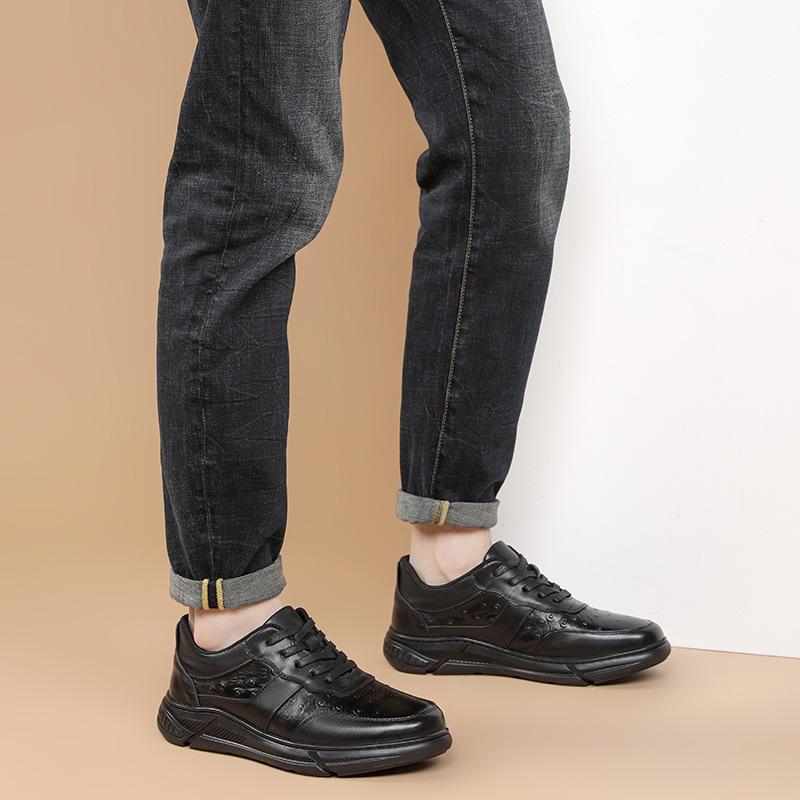 Spring New Men's Shoes First Layer Cowhide Light Sports and Leisure Shoes Ostrich Pattern Versatile Men's Leather Shoes Genuine Leather