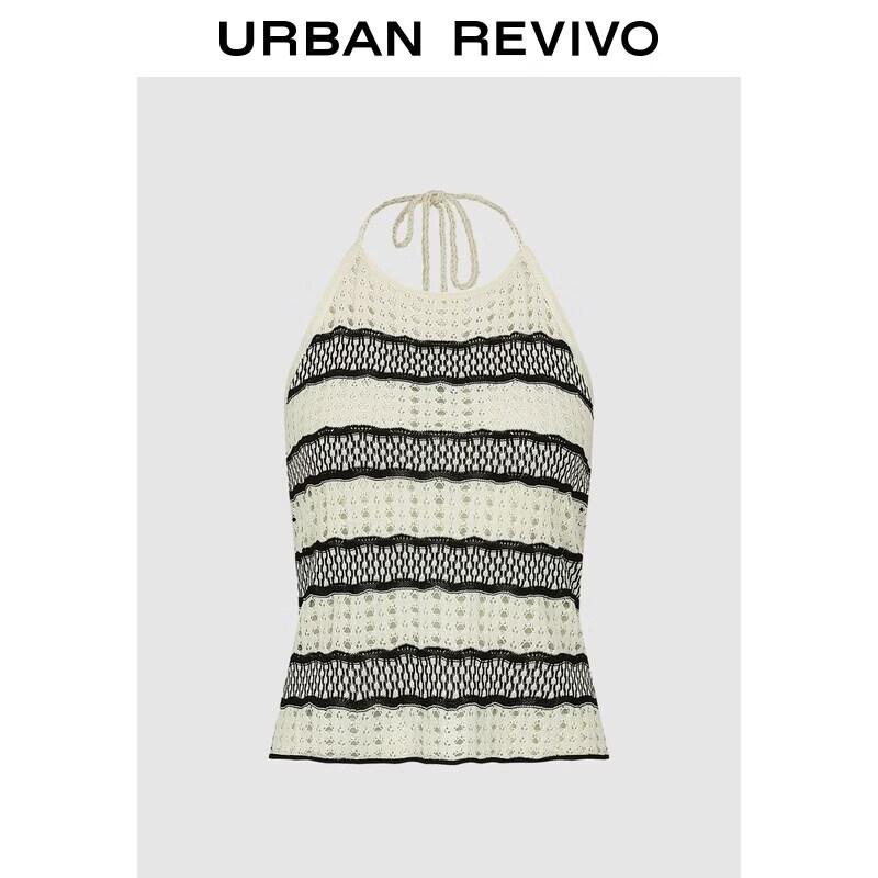 UR2026 Women s Summer Hollow Stripe Halter Knit Top M
