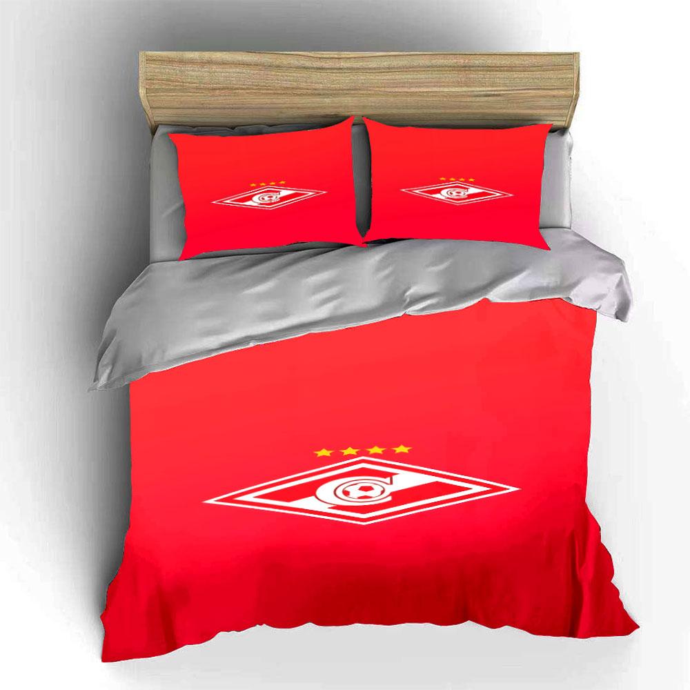 Red Diamond Logo with Stars and Soccer Ball Print Bedding Set Duvet Cover Pillowcases (1* Duvet Cover 2* Pillowcases Do Not Include Comforter)