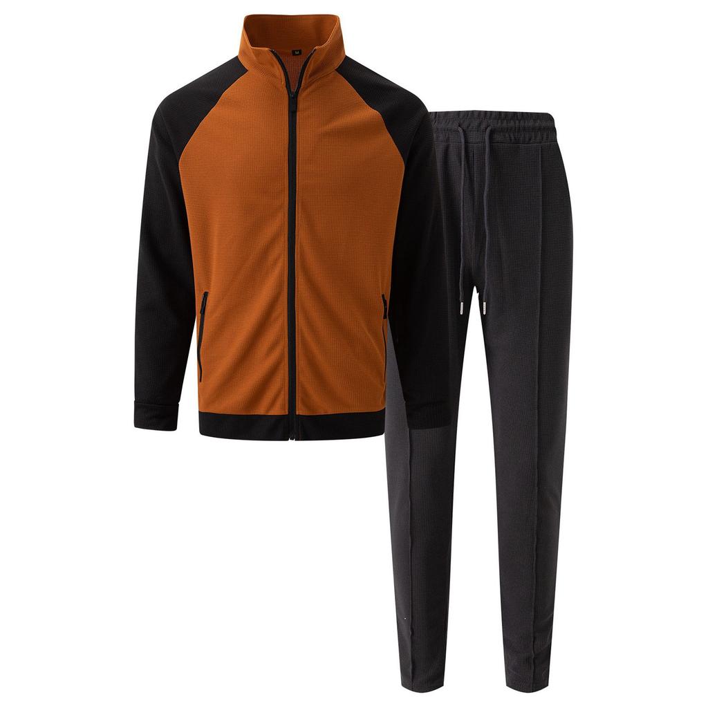 Men  Waverg  Zipper  Pocket  Flip Collar  Self-Cultivation  Cardigan  Jacket  Set