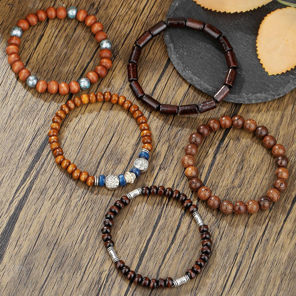 Hot-selling handmade beaded bracelets, men's retro ethnic style multi-layer stacked wooden beads, tree of life bracelet accessories