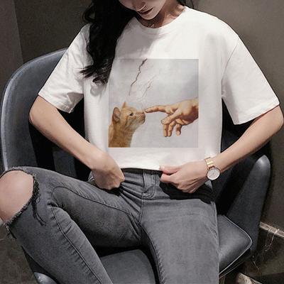 Kawaii Cat Harajuku T-Shirt Women Funny Cartoon Ullzang T-Shirt 90s Graphic Aesthetic Tshirt Korean