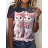 Summer Round Neck 3D Cute Cat Pattern Print Top Fashionable Casual Short Sleeved Women's T-shirts