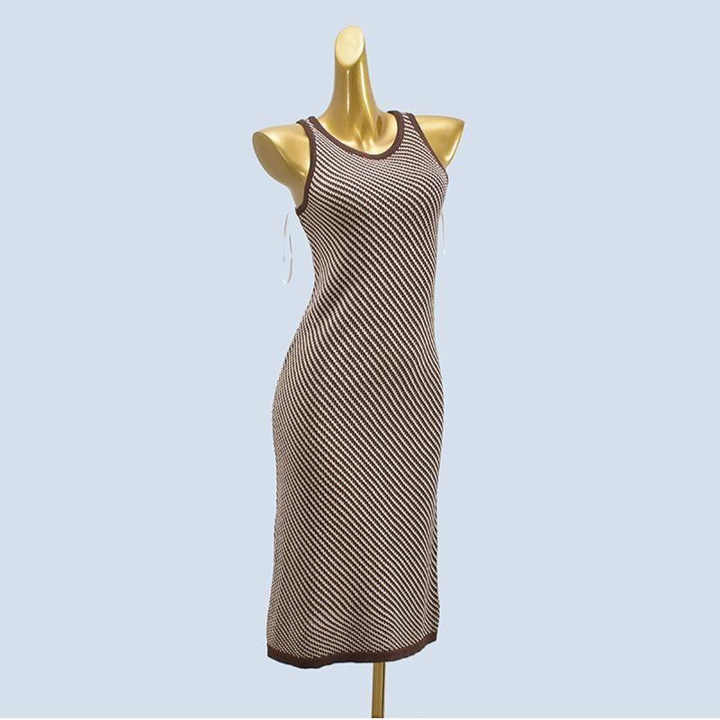Export Fancy Stripes Vest Skirt Fashion Lazy Women's Bag Hip Silm Slim Looking Sleeveless Knitting Dress