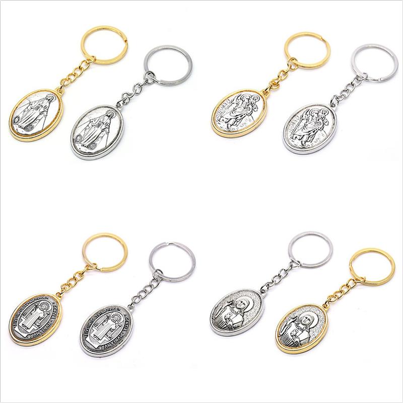 Ancient Oval Virgin Holy Father Saint Benedict Exorcism Ancient Silver Pendant Catholic Relic Keychain Religious Ornaments Church Gifts