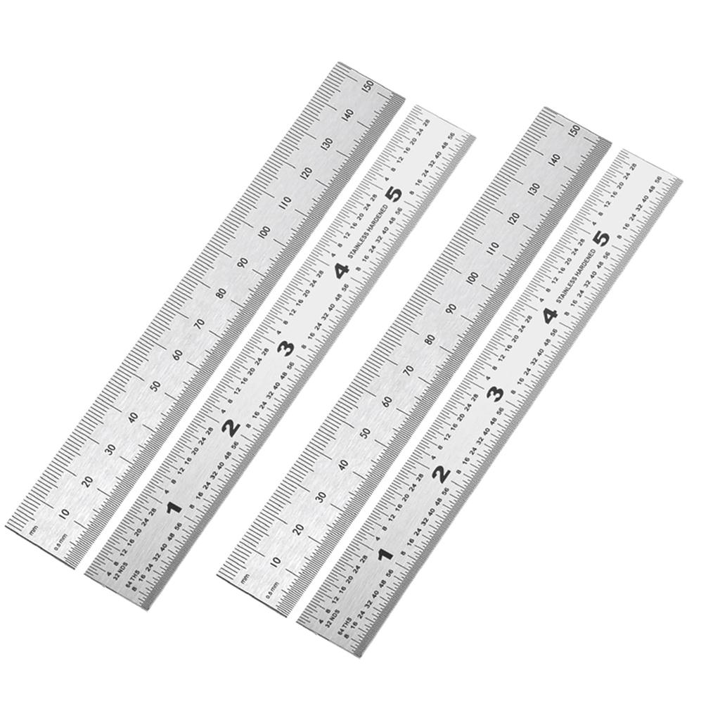 6 Inch Machinist Ruler, 4-Pack Stainless Steel Precision Scale Ruler with Inch/Metric Etched Markings, Dual Side Measuring Rule for Engineers, Dr
