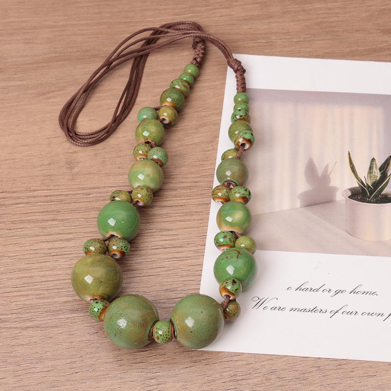 JMXD-Keramický náhrdelník Kreativní Retro Etnický styl Ručně tkaný Řetízok na klíční kost Literární Všestranný Keramické doplňky k náhrdelníku