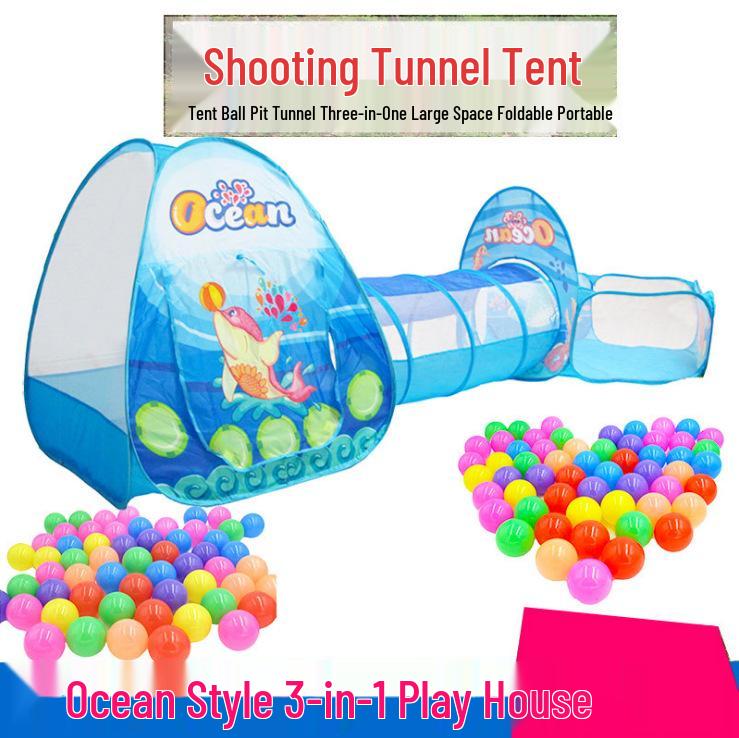 Ocean Adventure Kids Tent Set - Indoor Playhouse & Crawling Tunnel with Foldable Basketball and Ball Pit