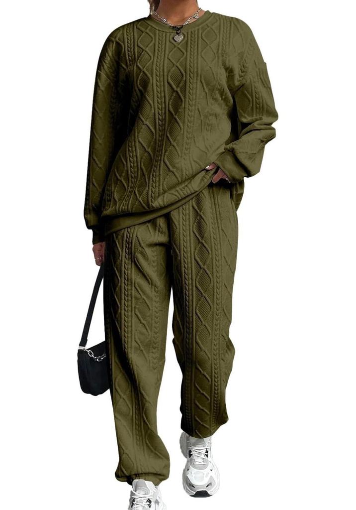 Damen Herbst/Winter 2025 Europäische & Amerikanische Mode Gerippte Jacquard-Langhosen Lässiges Zweiteiler-Set
