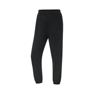 Li Ning Fitness Series Simple Solid Color Mid Waist Comfortable Fleece Lined Warm Cuffed Knitted Sports Pants Women Pants Black AKLU592-2