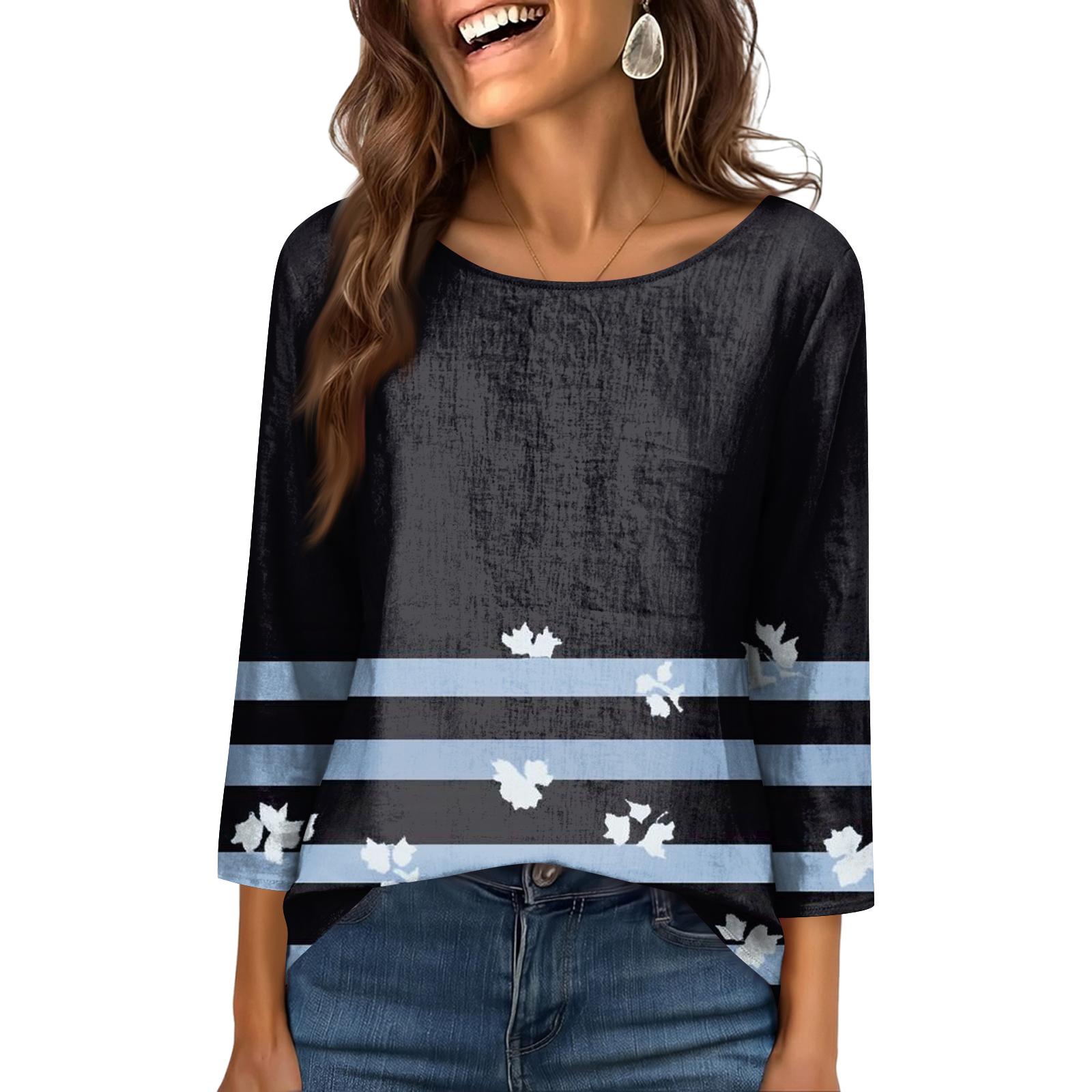 

Женская модная повседневная футболка с круглым вырезом, рукавом 3/4 и принтом XXL